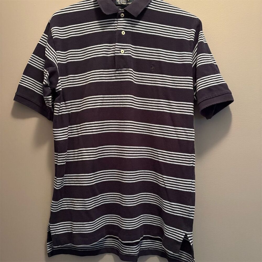 Polo Ralph Lauren Men's Large Blue Striped Short Sleeve Polo Shirt